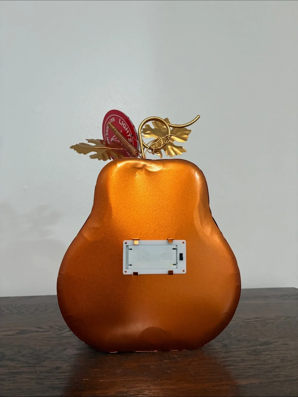 NWT-LED Light Up- Give Thanks-Orange Metal Pumpkin Decoration w/ Metal Leaves 🍁